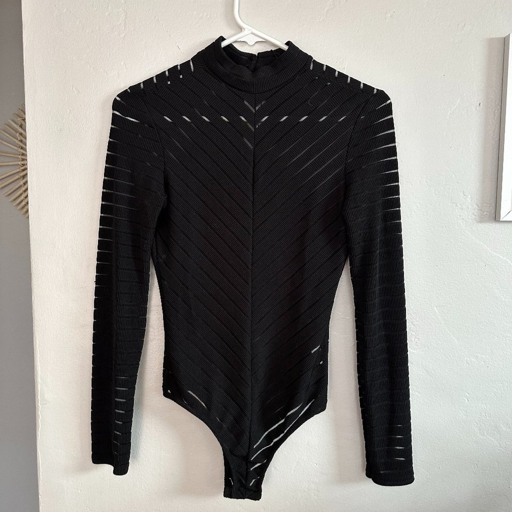Striped see through body suit